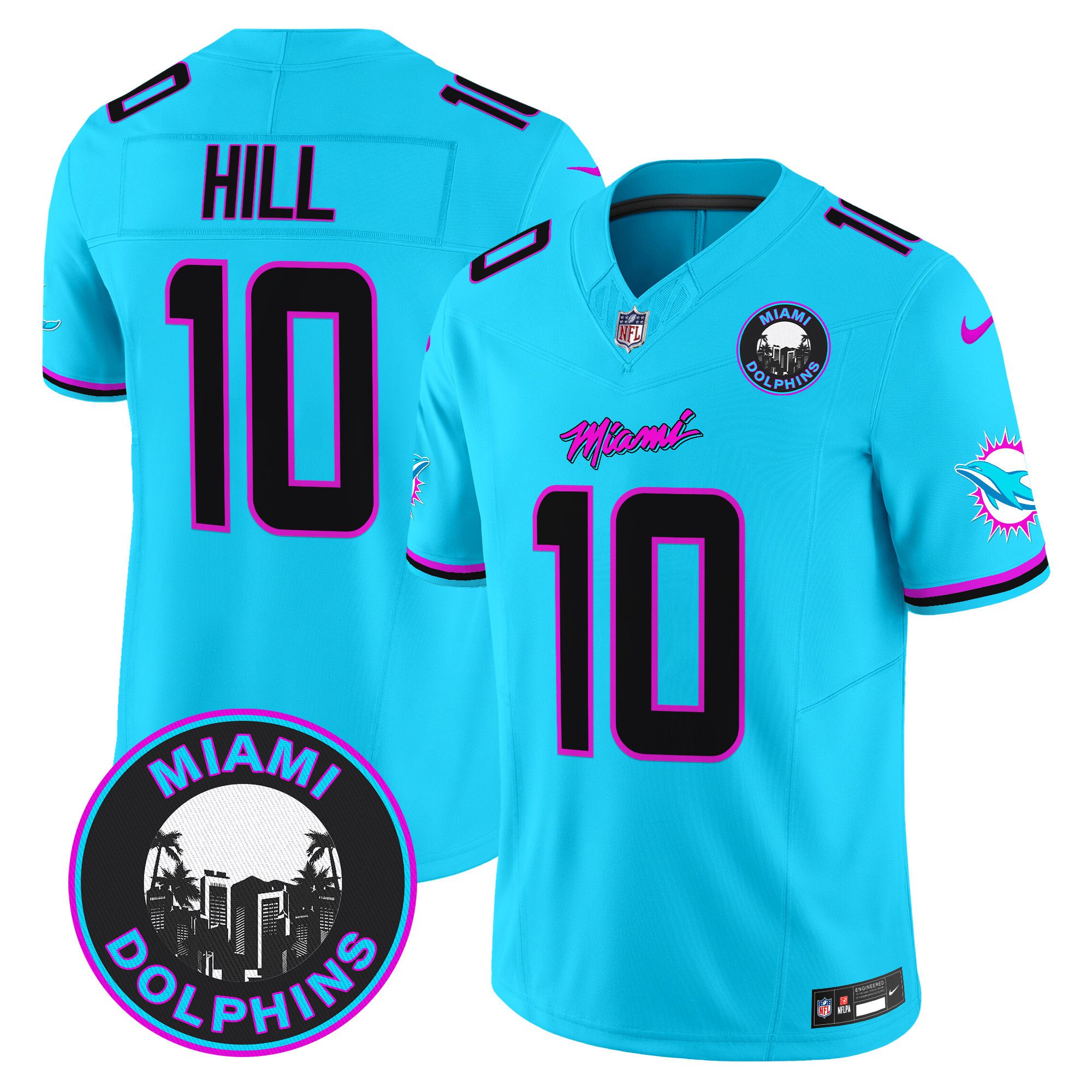 Men Miami Dolphins #10 Hill Light Blue 2024 Nike Vapor Limited NFL Jersey style 1